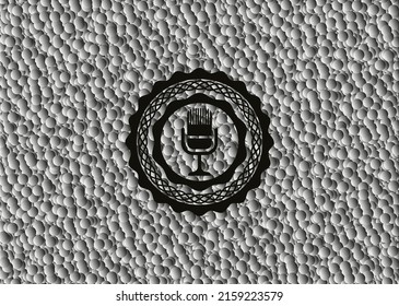 microphone icon inside realistic dark emblem with bubbles background. Vector Illustration. Detailed. 