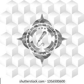 microphone icon inside realistic grey emblem with cube white background