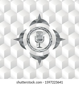microphone icon inside realistic grey emblem with cube white background