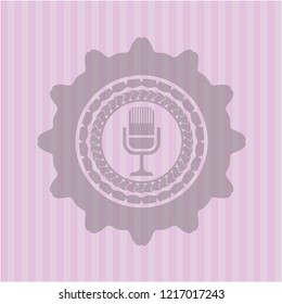 microphone icon inside realistic pink emblem