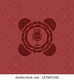 microphone icon inside realistic red emblem