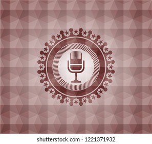 microphone icon inside red badge with geometric pattern. Seamless.