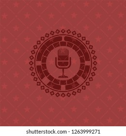 microphone icon inside red emblem. Retro
