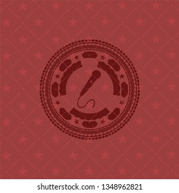 microphone icon inside red emblem. Vintage.