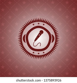 microphone icon inside red emblem. Retro