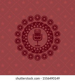 microphone icon inside red emblem. Retro