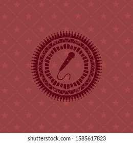 microphone icon inside red emblem. Retro