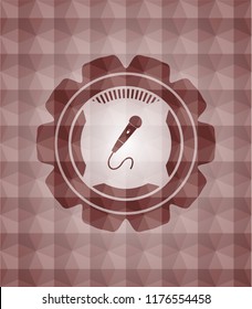 microphone icon inside red geometric emblem. Seamless.