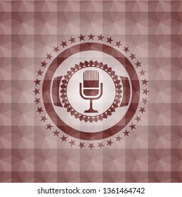 microphone icon inside red geometric emblem. Seamless.