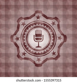 microphone icon inside red polygonal badge. Seamless.
