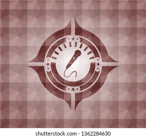microphone icon inside red seamless badge with geometric pattern background.