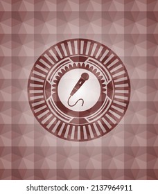 microphone icon inside red seamless geometric pattern emblem. Seamless. 