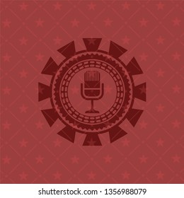 microphone icon inside retro style red emblem