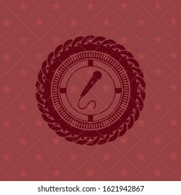 microphone icon inside retro style red emblem