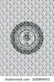 microphone icon inside shiny silver badge. Scales pattern. Vector Illustration. Detailed.