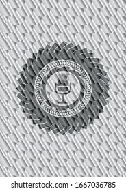 microphone icon inside silver color badge. Scales pattern. Vector Illustration. Detailed.