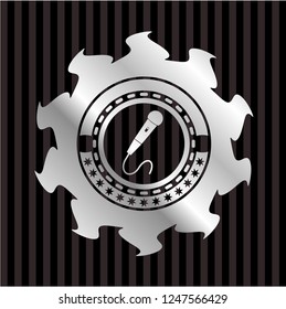 microphone icon inside silver shiny badge