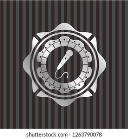microphone icon inside silvery shiny badge