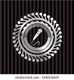 microphone icon inside silvery shiny badge