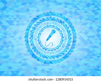 microphone icon inside sky blue mosaic emblem