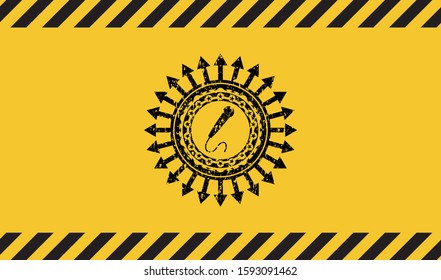 microphone icon inside warning sign, black grunge emblem. Vector Illustration. Detailed.