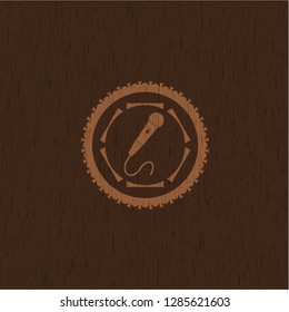 microphone icon inside wood emblem. Retro