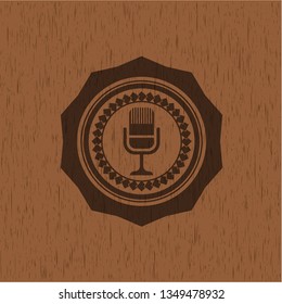 microphone icon inside wood emblem. Vintage.