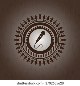 microphone icon inside wood signboards. 