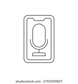 Ícone de microfone integrado em um quadro de tela de dispositivo móvel smartphone.