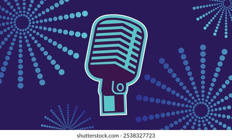 Ícone de microfone isolado em traje azul para podcast ou fundo de concerto com tema de design plano 