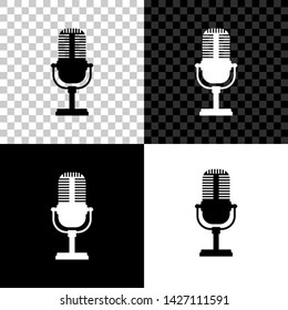 Microphone icon isolated on black, white and transparent background. On air radio mic microphone. Speaker sign. Vector Illustration