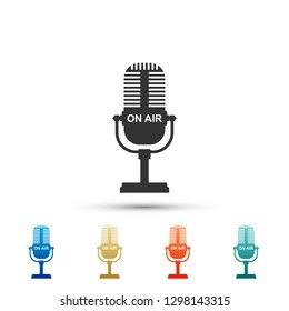 Microphone icon isolated on white background. On air radio mic microphone. Speaker sign. Set elements in colored icons. Flat design. Vector Illustration