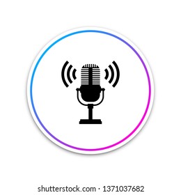 Microphone icon isolated on white background. On air radio mic microphone. Speaker sign. Circle white button. Vector Illustration