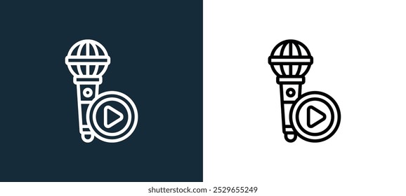 microphone icon isolated on white and black colors. microphone outline linear vector icon from streaming collection for mobile apps, web and ui.