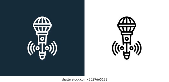 microphone icon isolated on white and black colors. microphone outline linear vector icon from streaming collection for mobile apps, web and ui.