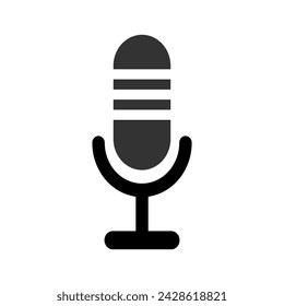 Microphone icon isolated vector illustration. Podcast radio icon illustration. Studio table microphone with broadcast text podcast. Webcast audio record concept logo.