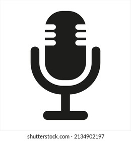 Icono de micrófono. Icono web aislado. Diseño de logotipo. Ilustración vectorial plana en blanco y negro.