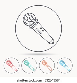 Microphone icon. Karaoke or radio sign. Linear circle icons.