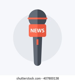 Microphone Icon. Live News. Flat Design Vector Illustration