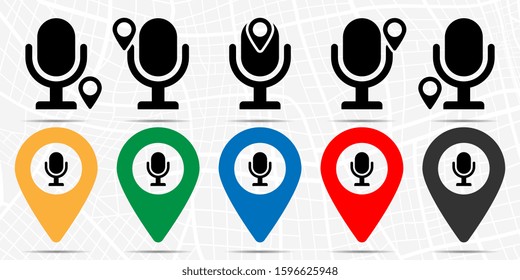 Microphone icon in location set. Simple glyph, flat illustration element of cinema theme icons
