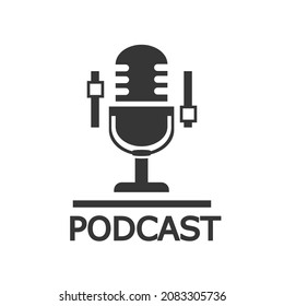 Das Mikrofon-Symbol .Logo, Anwendung, Benutzeroberfläche. Podcast Radio Symbol. Studio Mikrofon-Tabelle sendet Podcast-Text.
