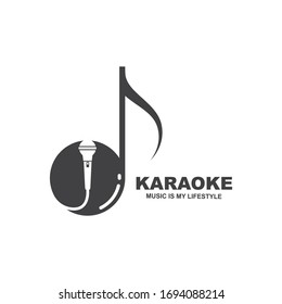 microphone icon logo of karaoke, note music concept  vector illustration design template