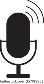 Microphone icon. Microphone logos template for web and mobile app. Media and Web icon in flat style. Microphone icon symbolizing broadcast and audio recording on a transparent background.