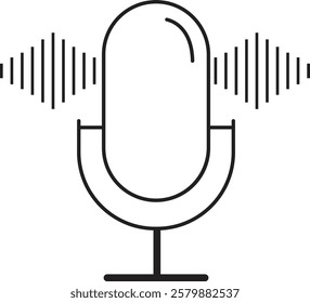 Microphone icon. Microphone logos template for web and mobile app. Media and Web icon in line style. Microphone icon symbolizing broadcast and audio recording on a transparent background.