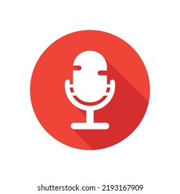 Microphone Icon With Long Shadow Effect. Vector Illustration.