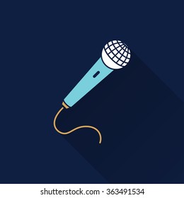 Microphone  icon with long shadow, flat design. Vector illustration.