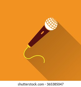 Microphone  icon with long shadow, flat design. Vector illustration.