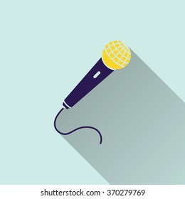 Microphone  icon with long shadow, flat design. Vector illustration.
