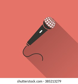 Microphone   icon with long shadow, flat design. Vector illustration.