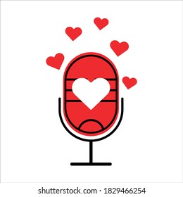 microphone icon. microphone and love icon. concept for podcast, radio show about romance. 